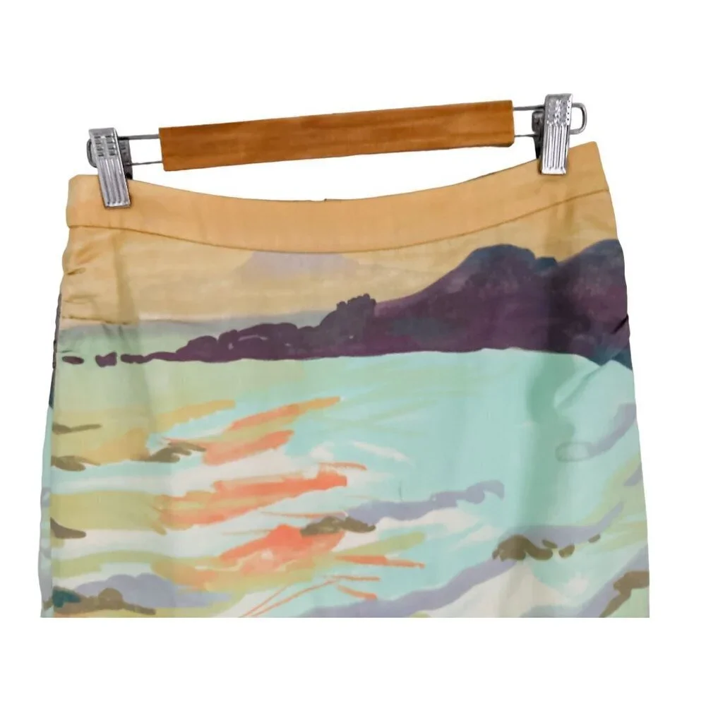 Anthropologie Kevin O'Brien Pencil Skirt Lined in Watercolor Landscape Size 00